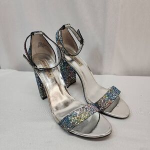 Steve Madden Size 11 Carrson Multi Color Rainbow Glitter Ankle Strap Block Heel
